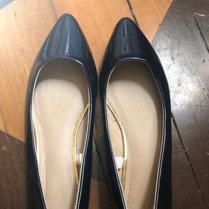 Shiny Navy flats